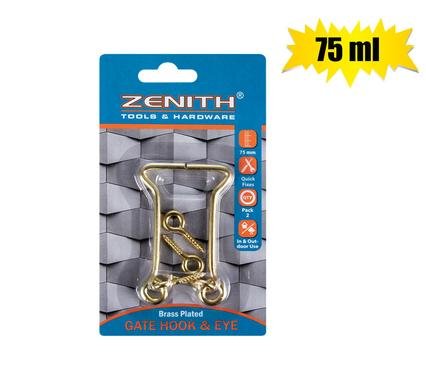 Gate-hook+eye brassed 75mm 2pce zenith