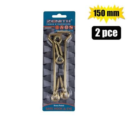 Gate-hook+eye brassed 150mm 2pce zenith