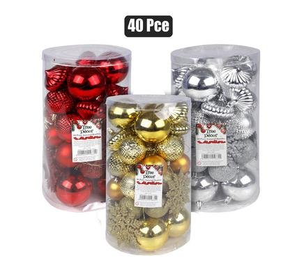 Xmas tree decor balls & snowflakes 40pc