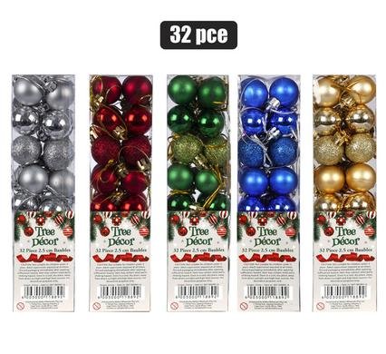 Xmas tree decor ball polished 32pc 25mm