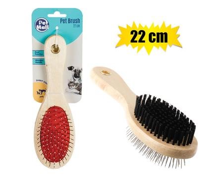 Pet dog/cat brush 22cm wood 2-function