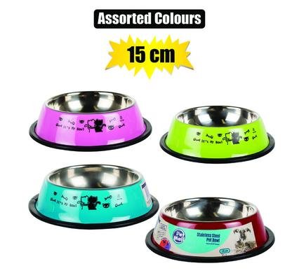 Pet dog/cat bowl s/s asstd colors 11cm